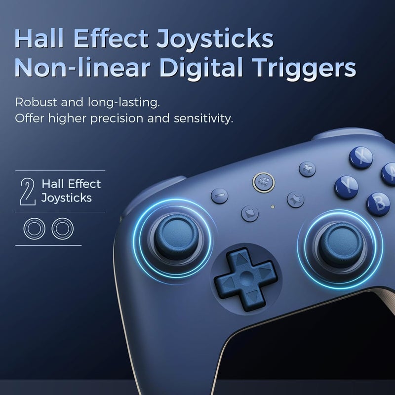 AKNES 8BitDo Ultimate 2C Bluetooth Controller for Switch, Switch 2, Hall Effect Joysticks, Wake-up Switch 1, Non-linear Digital Triggers, Remappable L4/R4 Bumpers, 6-axis Motion Control and Rumble Vibration - Dark Blue - Image 3